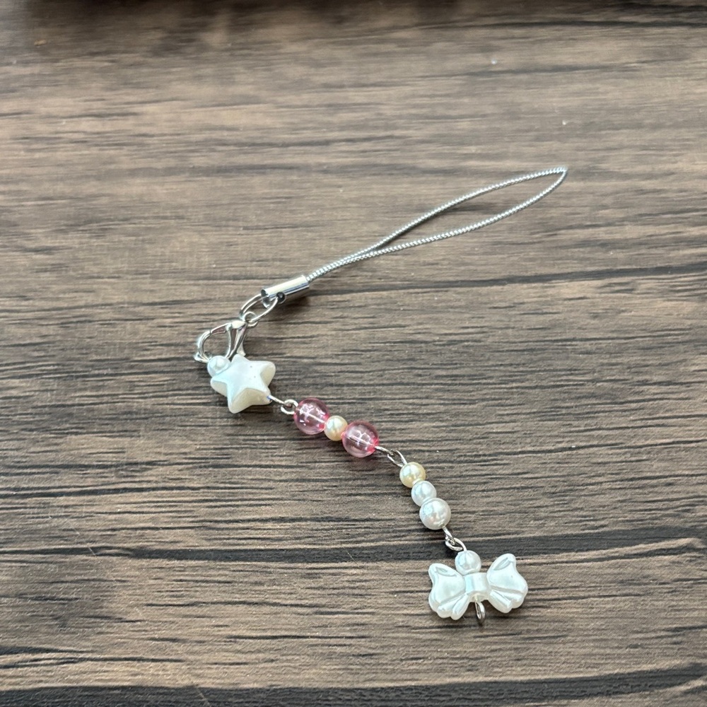 Elegant Pearl and Pink Beaded Phone Charm